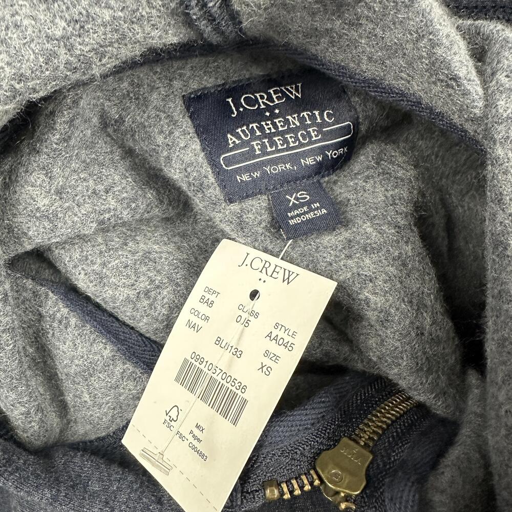 J.Crew Hoodie Men XS Blue Authentic Fleece Full Zip Sweatshirt Kangaroo - Picture 7 of 8